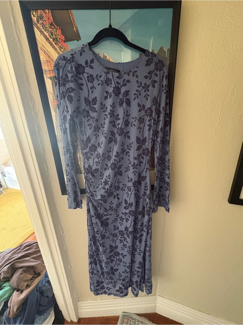 Long-Sleeve Floral Maxi Dress in Lavender Blue